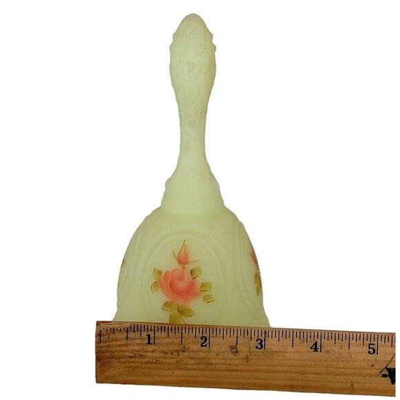 Fenton Glass Custard Medallion Bell with Hand Painted Orange Roses - Picture 11 of 11